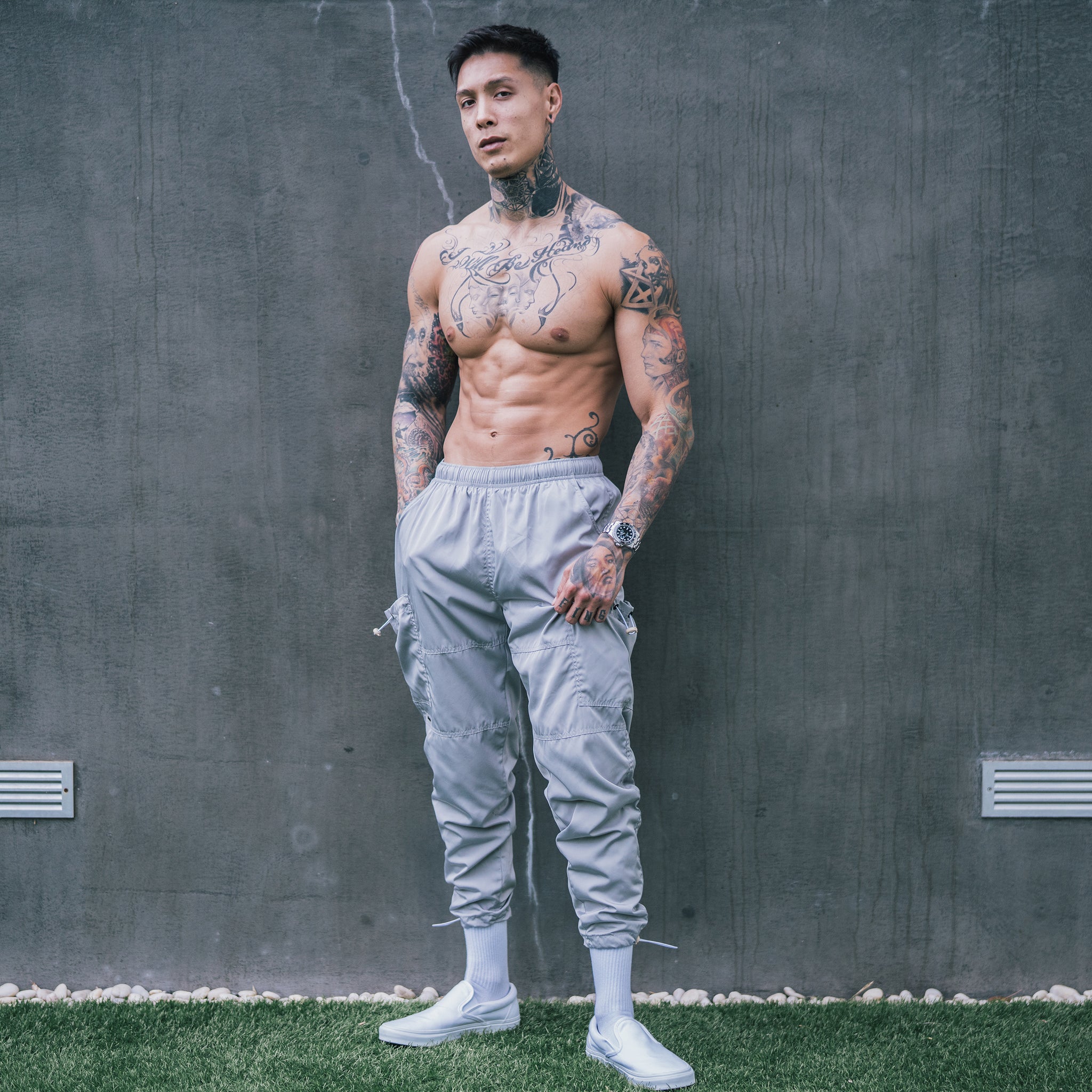 Drawstring Track Pants - Grey 4c