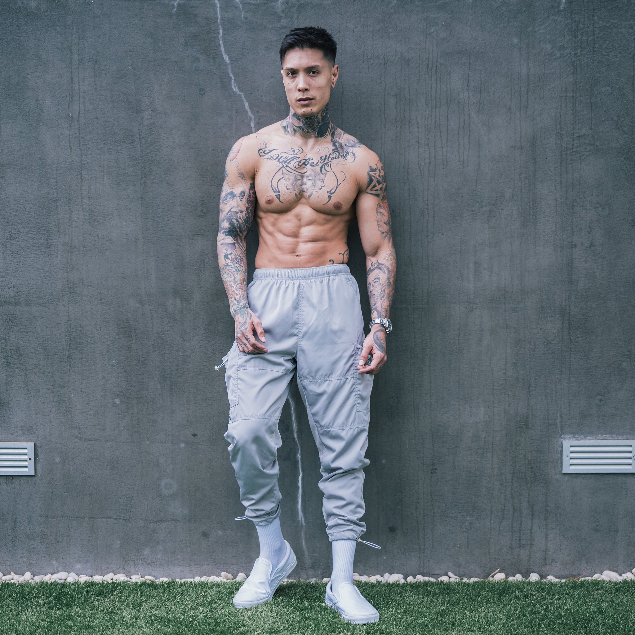 Drawstring Track Pants - Grey 3c