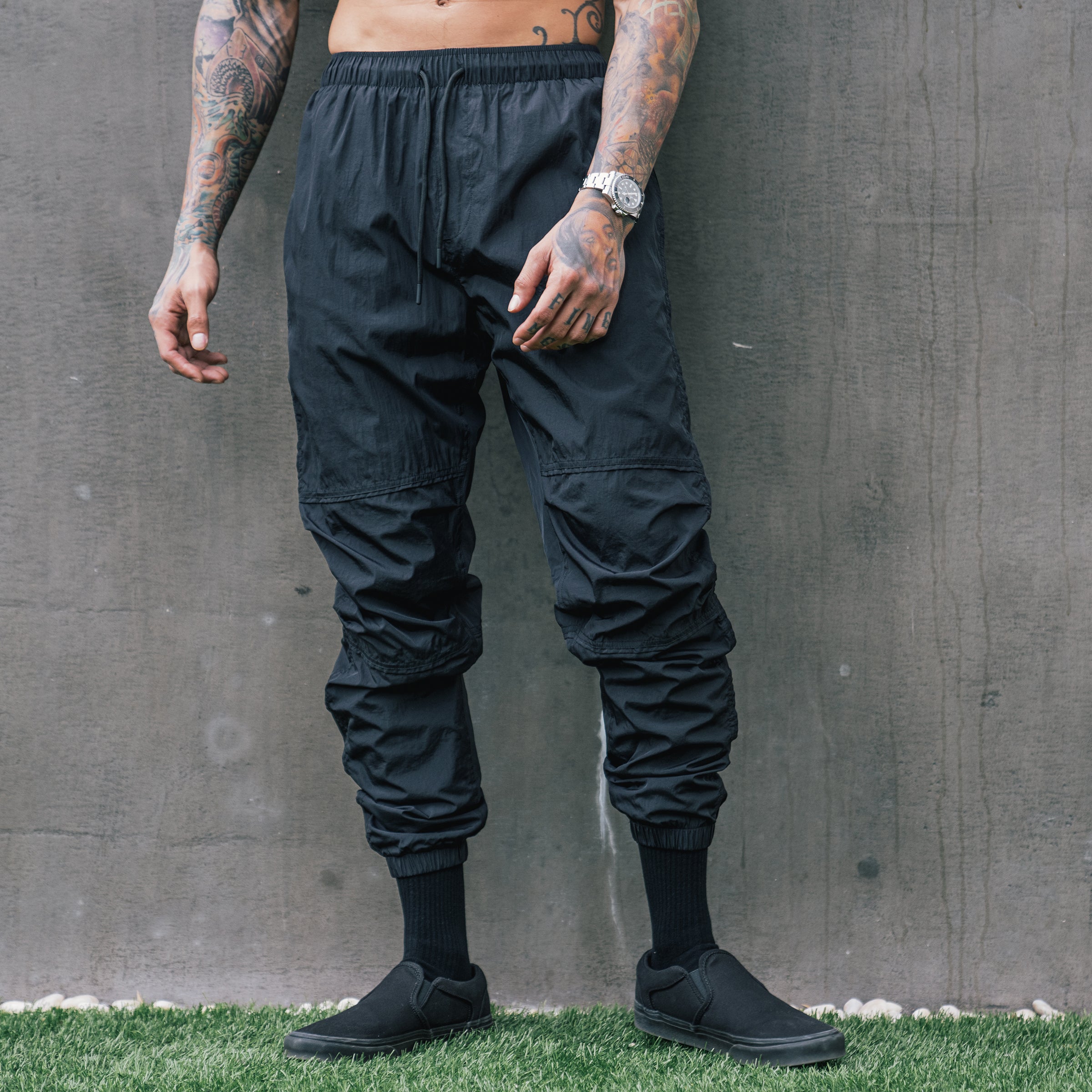 パンツ plllllleeeasse nylon track pants (BLACK) all-over-print-unisex-track-